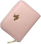 imeetu RFID Credit Card Holder Leather Zipper Card Case Wallet 24 Card Slots for Women, Pink, M, Minimalist