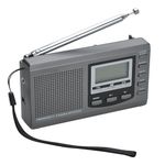 AM/FM SW1-7 9 Band Portable Radio Receiver with Loud Speak and Earphone, Excellent Reception 12/24H Time Display Digital Radio, Backlight, Sleep, Ascending Alarm, Battery Operated (Gray)