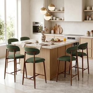 MOLENE Metal Bar Stools Set of 6, 26″ Counter Height Bar Stools with Backs, Mid Century Modern Upholstered Barstools for Kitchen Island, Dining Room, Green
