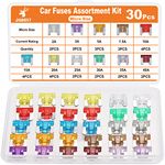 JOREST 30Pcs Low Profile Mini Blade Fuses Assortment Kit - Micro Blade Car Fuses Automotive APS Fuse - Replacement Fuses Kit for Car RV Truck Motor SUV (2Amp 3A 5A 7.5A 10A 15A 20A 25A 30A 35A 40A)