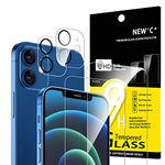 NEW'C 4 Pack, 2 Pack Screen Protector for iPhone 12 [6.1 inch] + 2 Pack Camera Lens Protector, Sensor Protection,Case Friendly Tempered Glass Film