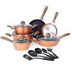 Non Stick Pots and Pans Set – Induction Hob Pots Set – 15pcs Kitchen Cookware with Lids – Cooking Copper Saucepan Pots – by Nuovva