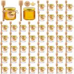 Mini Glass Honey jars-1.5oz, 50 pcs Hexagon Honey Jars with Wooden Dipper,Gold Lid,Bee Pendants,Rope Mini Honey Jars with Lids,Perfect for Baby Shower,Wedding Favors,Party Favors