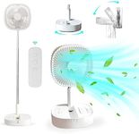 Magesh Oscillating Pedestal Foldable Desk and Floor Fan, Table Fan, Remote Control Telescopic 4 Speed Quiet Timer Fan for Bedroom Camping (White)