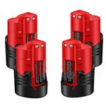 Cell9102 4 Pack 3.0Ah Replacement 12V Battery Compatible with Milwaukee M12 Battery 48-11-2411 48-11-2420 48-11-2401 48-11-2402 48-11-2401, for Milwaukee 12V M12 Red Lithium Cordless Tools