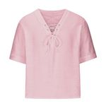 Men's Summer Loose Linen Shirts Casual Short Sleeve Lace Up V Neck Beach Hippie Tops Boho Renaissance Pirate Tunic Pink