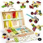 Montessori Construction Toddler Toys for 3 4 5 Year Old Boys Girls, Wooden Kids Tools Set Box Pretend Play Stem Building Educational Toys for 3+ Birthday Gifts for 2 3 4 5 Year Old Boys Girls