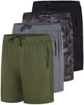 4 Pack: Men's Big & Tall King Size Heavyweight 7 Inch Inseam Active Athletic Running Quick Dry Mesh Shorts Zipper Pockets Drawstring Basketball Bottoms Soccer Workout Gym Tennis Workout - Set 6, 5X