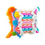 WWW.THROWPILLOW.IN Bohemian Aztec Print Multicolor with Handmade Braids, Pom Poms, Tassels, and Fringes Decorative Square Throw Pillow for Bedroom, Living Room (12X12)