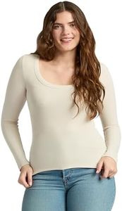 True Classic Womens Tops – Soft Ribbed & Cotton Tees and Flattering Fit Tank Tops for Women, Casual Novelty Summer Tops for Women, Ribbed Long Sleeve Scoop Neck, Pack of 1, Oatmeal, M