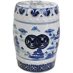 Oriental Furniture Authentic Oriental Decor Accent, 18-Inch Blue and White Chinese Porcelain Garden Stool, Round with Landscape Design