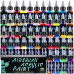 OPHIR Airbrush Paint, 50 Bottles Air Brush Paint for Model Painting, Shoes, Rocks, Paper-Professional, Water-Based Opaque 48 Acrylic Model Paint Kit, 30 ml/Bottle