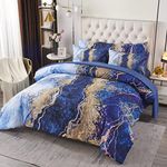 PERFEMET 6 Pcs Bed-in-A-Bag Blue Watercolor Marble Printed Queen Size Comforter Set with Matched Bed Sheets, Colorful Retro Artwork Style Bed Collections,Soft and Lightweight Quilt Set(Blue,Queen)