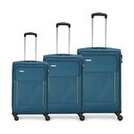 Aristocrat Polyester Titus 4W Soft Shell Spinner 4 Wheels Trolley 58+68+78 (E) Blue,Small,Medium & Large