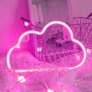 Neon Light Decor Bolt LED Neon Sign For Bedroom Usb Charging Hanging Decorative For Christmas Birthday Party Kids Room Wedding Bedroom Bar Gaming Living Room (Cloud Pink)