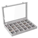 Frebeauty Velvet Jewelry Tray 24 Grid Jewelry Organizer with Clear Lid Earring Organizer Holder Case with Clasp Drawer Insert for Rings Pendant Brooches Gift for Women Girls(Grey 24 Grid)