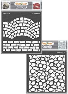 CrafTreat Stencil - Fancy Bricks & Stone Background (2 pcs) | Reusable Painting template for Home Decor, Crafting, DIY Albums, Scrapbook and Printing on Paper, Floor, Wall, Fabric, Wood 6"X6"