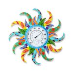 Rich and colorful Large Sun Outdoor Thermometer & Hygrometer Combo, 25'' Outdoor Wall-Mounted, Decorative Outside Thermometer for Patio, Garden, Living Room，Kitchen