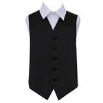 DQT Boys Plain Satin Formal Wedding Tuxedo Waistcoat Black 28"