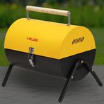 Wellberg Luxury Drum Charcoal Barbeque Grill With Food Grade 6 Skewers,1 Grill Mesh, Dual Tone Colour1St Time Available In Indian Market (Canary Yellow) - Free Standing