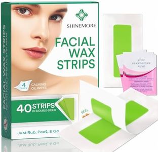 ShineMore Facial Wax Strips,Hypoallergenic for All Skin Types - Wax strips for hair removal - Gentle and Fast-Working for Face, Eyebrow, Upper Lip, and Chin (40 Women Wax Strips + 4 Calming Oil Wipes)