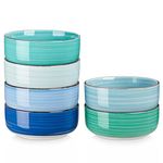 vancasso Bonita Cereal Bowls Set of 6, 24 Oz Ceramic Bowls, Dishwasher & Microwave Safe Bowls for Soup, Cereal, Dessert, Fruit, Blue Colored Bowl Set