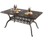 Giantex Patio Dining Table, Cast Aluminum Outdoor Table for 6 or 8 Persons, Heavy-Duty Structure, Adjustable Footpads, All-weather Square Umbrella Table with Hole, 59" Lx35.4 Wx28.3 H