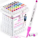 Ohuhu Markers Brush Tip 48 Colour Double Tipped Alcohol Based Markers For Kids Artist Adult Coloring Sketching Illustrations Marker Case Brush Chisel Great Value Pack For Students Art Class,Assorted