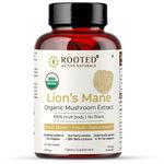 ROOTED USDA Organic Lions Mane Mushroom Extract Capsules, 38% Beta Glucan(90 Counts)