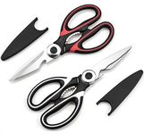 2 Pcs Kitchen Scissors, Heavy Duty Utility Food Scissor, Stainless Steel Kitchen Shears with Cover, Sharp Cooking Scissors for Meat Chicken Fish Nut Vegetable Herb, Bottle Opener (White & Red)