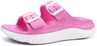 KuaiLu Womens Recovery Sandals Comfort Plantar Fasciitis Arch Support Ladies Orthotic Adjustable Strap Sport Slides Open Toe Slip On Athletic Cushion Slippers Summer Beach Sandles Pink White Size 10