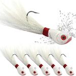 Bucktail Jigs Saltwater Hair Jigs Head Flukes Fishing Lures Assorted Kit for Striped Bass Walleye Snook Rockfish 1/4oz 1/2 oz 1oz 2 oz Pack of 5 (1-1/2 oz 5 Pack, All White -5 Piece Kit)