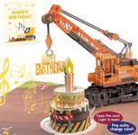 DTESL 3D Greeting Pop Up Birthday Card with light and music, Crane Truck card For Boy, Nephew, Grandson, Son, Toddler, with Envelope, Message Card - Open it play: plays hit song 'Happy Birthday'