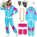 90s 80s Fancy Dress Men Women with Accessories 80s Shell Suit 80s 90s Fancy Dress Costumes for Men Couples Stag Do Outfit Disco 80s Dress up Costume Hip Hop Retro Tracksuit Adult Jacket Trouser (L)