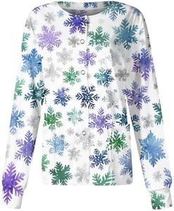 Christmas Scrub Jackets for Woman Print Long Sleeve Plus Size Womens Scrubs for Women Nursing Jacket with Pockets White Small