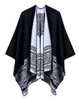 Urban CoCo Women's Vintage Pattern Open Front Poncho Cape Shawl Winter Shawl Wraps, Series 1-black, One size