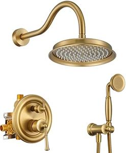 WINKEAR Rain Shower Head with Handheld Spray, Rainfall Shower System with Rough-in Valve, Luxury Shower Trim Kit Wall Mount, Brushed Gold