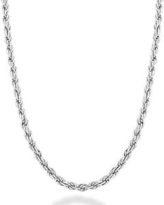 Miabella Solid 925 Sterling Silver Italian 2mm, 3mm Diamond-Cut Braided Rope Chain Necklace for Men Women, 925 Sterling Silver Made in Italy (2mm, Length 30 Inches)