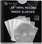 Vinyl Record Inner Sleeves 100 Pack for 12" Lp, 3-Ply Anti Static Soft Inner Sleeve with Archival Paper Enclosed for 33 RPM LP Protection (12" 100P)