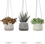 3 Pack Hanging Planter for Indoor Plants, White Concrete Pots, Round Air Succulent Holder Container, Cactus Pot with Rope Hanger, 23 Bees (3, Shades of Nature)