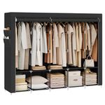 SONGMICS Clothes Wardrobe, Portable Closet, Garment Organiser Rack with 5 Hanging Rails, Shelves, 4 Side Pockets, 45 x 211 x 167 cm, Large Capacity, Ink Black RYG095B01