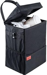 Lusso Gear Car Trash Can, 3.5 Gallon Capacity, Black Color, Manual-Lift Opening Mechanism