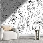 Basement Wall Covering Feather Decor Headboard Sticker Wall Decor Wall Clings Renter-Friendly (W)31.5"X(H)24"