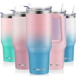 40 oz Tumbler with Handle and Straw Lid, 100% Leak Proof Cup Tumblers, Stainless Steel Insulated Travel Coffee Mug, Keeps Drinks Cold for 24 Hours or Hot for 10 Hours, Cupholder Friendly, PinkBlue