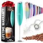 Zulay Milk Frother for Coffee with Upgraded Titanium Motor - Handheld Frother Whisk, Milk Foamer, Mini Blender and Electric Mixer Coffee Frother for Frappe, Latte, Matcha, No Stand -Ocean Aqua