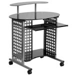 Flash Furniture Cassini Mobile Computer Desk, Metal, Black Glass Top/Silver Frame, 88.9 x 67.31 x 14.61 cm