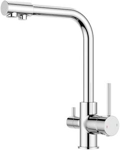 FORIOUS Grifo Cocina, 3 Vias Grifos Osmosis Cocina Fregadero de Dos Asas, 360 Grifo Monomando Cocina con Para Caño de Agua Potable, Cromo Pulido