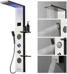 Homevacious 4 In 1 Shower Panel System with Shelf,LED Rainfall Shower Head and Massage Body Jets,3 Functions Handheld Head and Tub Spout,Stainless Steel Bathroom Shower Fixtures,Brushed Nickel