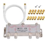 Justech 6 Way Satellite Splitter F Type Splitter Coax Cable Splitter 5-2500MHz with 1.5m Coax Cable F Plugs for Sky Box Telewest Eurovox Starview Dreambox