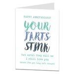 Anniversary Card Perfect for Wedding & 1st Boyfriends Husband Girlfriend Or Wife Rude Your Farts Stink Design